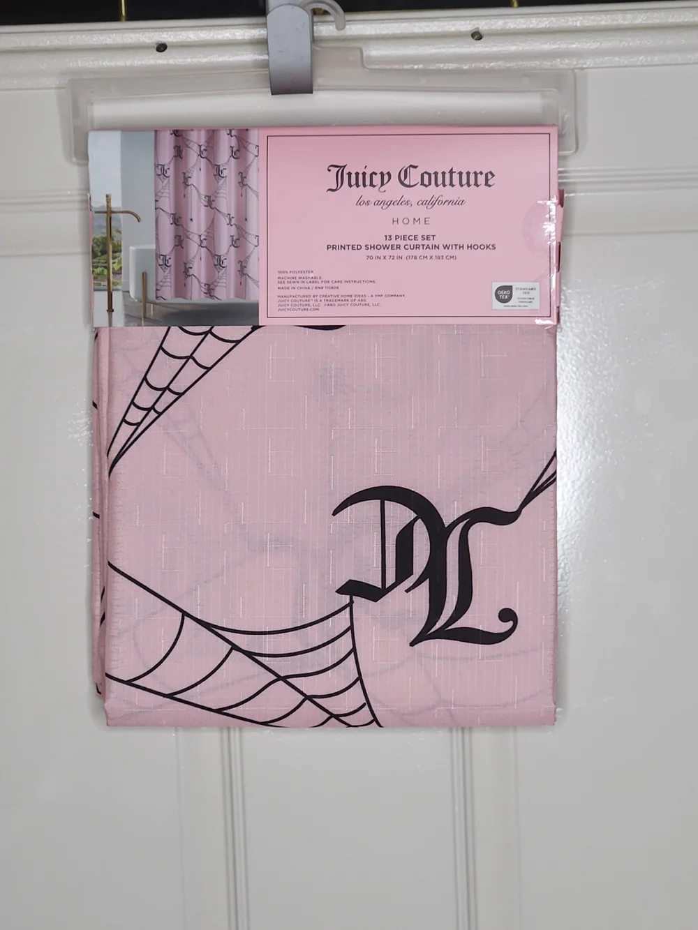 Juicy Couture Halloween Pink Shower Curtain Spiderweb Design With Hooks
